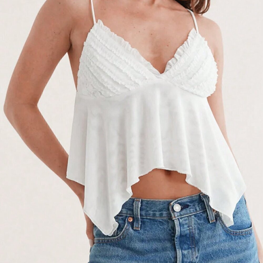 White Women's Solid Color Asymmetric Hem Summer Camisole - Picture 5 of 5